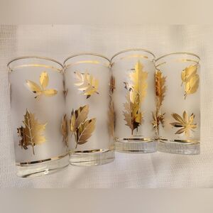 Set Of (4) Vintage Libbey "Golden Foliage" Frosted Highball Glasses